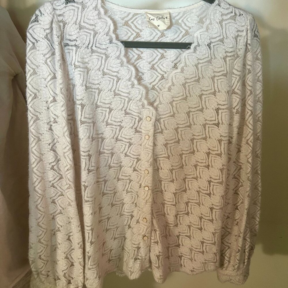 Easy Clothes Lace Button Cardigan, Size M, Cream White